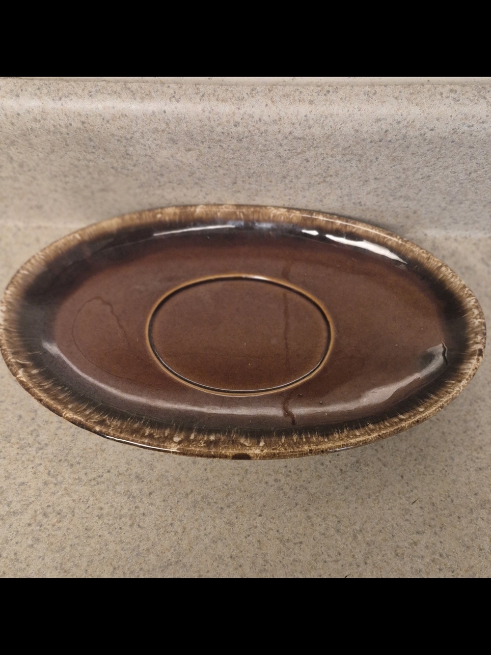 Hull Oven Proof Brown  Drip Glazed Pottery Oval Platter 10.5"x 6". No chips or c
